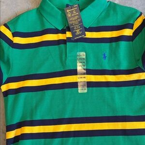 Polo by Ralph Lauren Kids Polo Shirt - Green with Navy and Yellow Stripes